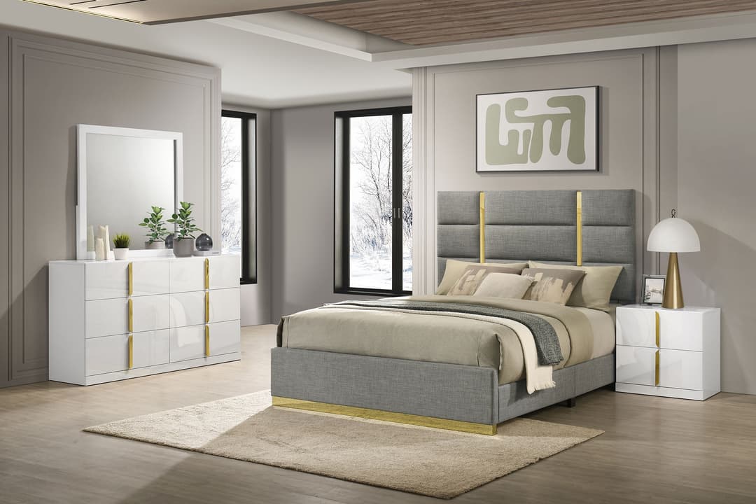 Ines 4-piece Queen Bedroom Set Grey and White High Gloss