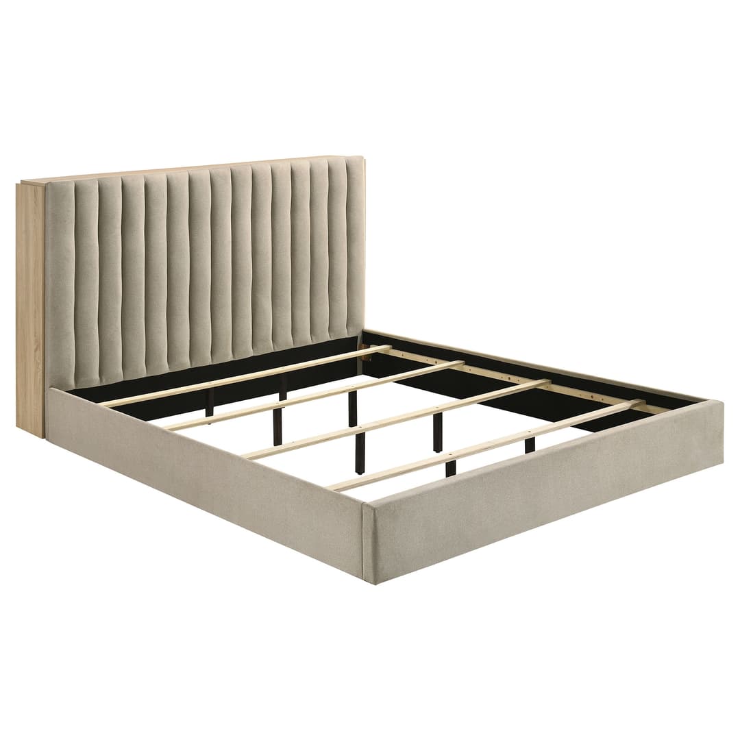 Arielle Eastern King Bookcase Panel Storage Bed Light Oak