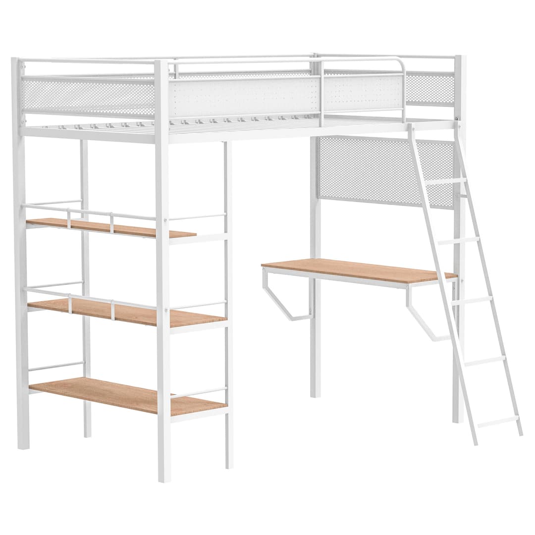 Campus 3-shelf Metal Twin Workstation Loft Bed Matte White