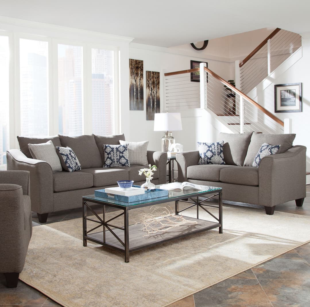 Salizar 2-piece Upholstered Flared Arm Sofa Set Grey
