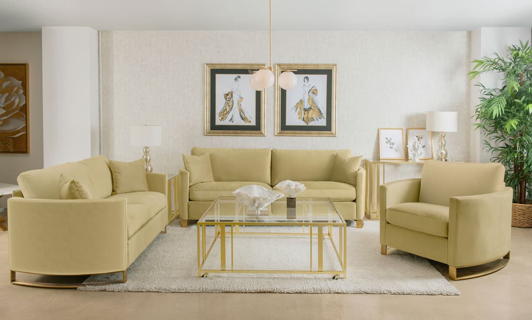 Corliss 3-piece Velvet Upholstered Sofa Set Camel