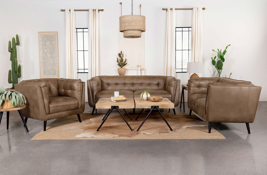 Thatcher 3-piece Upholstered Tuxedo Arm Sofa Set Brown