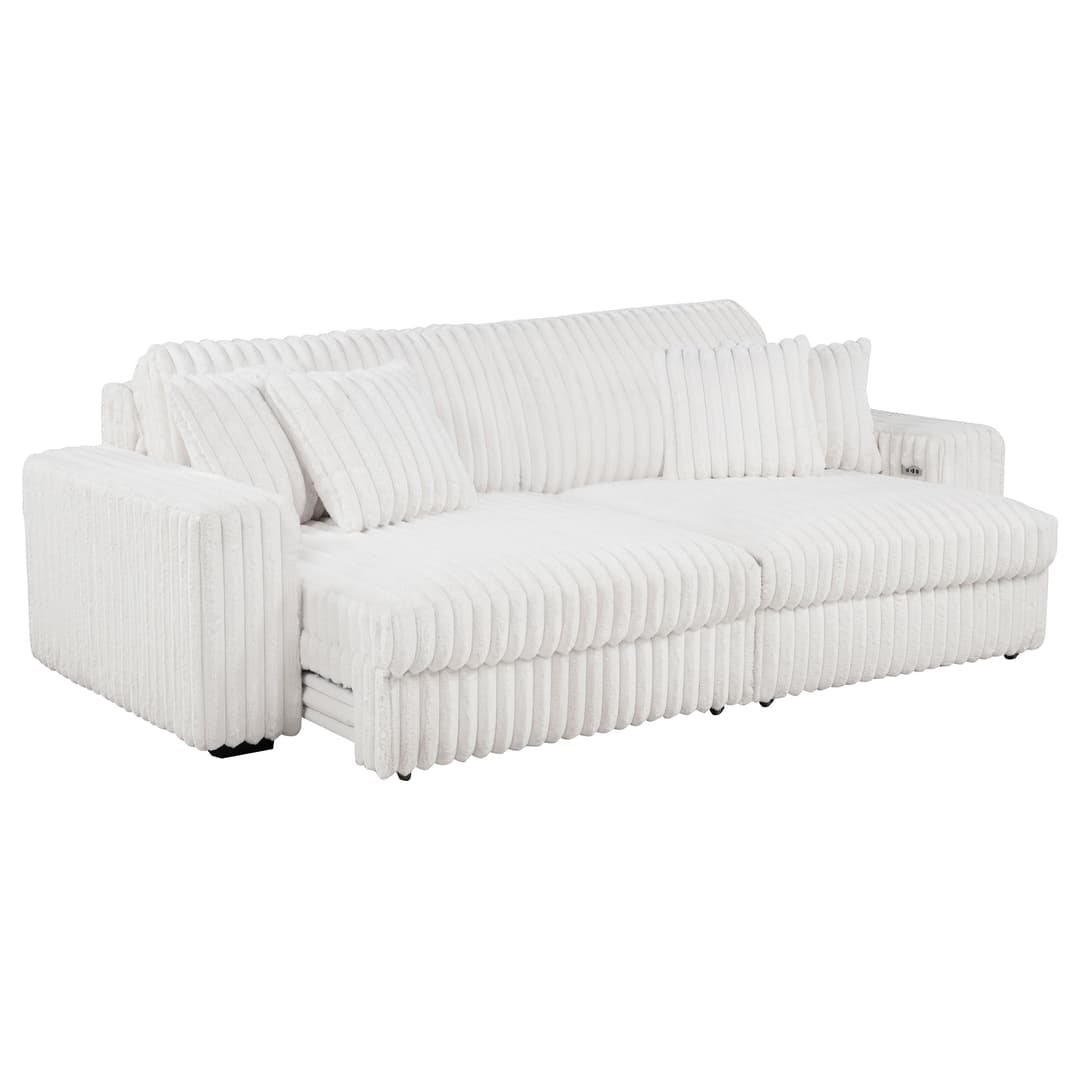 Jacana Corduroy Upholstered Dual Power Chaise Sofa Ivory