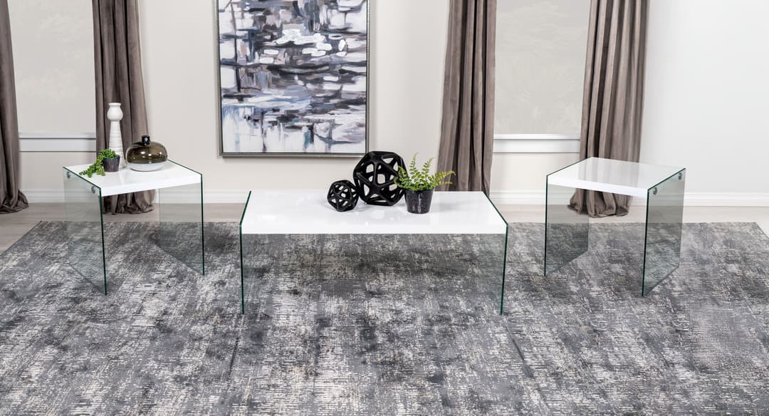 Opal 3-piece Coffee and End Table Set White High Gloss