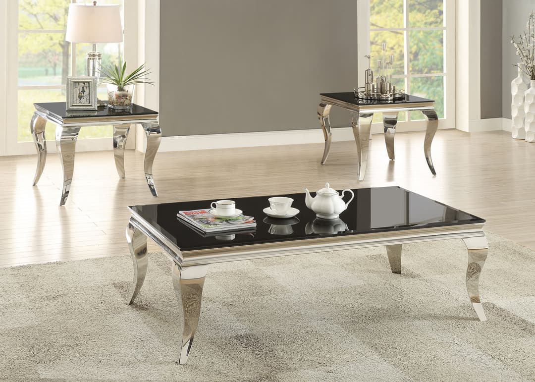 Carone 3-piece Glass Top Coffee and End Table Set Black