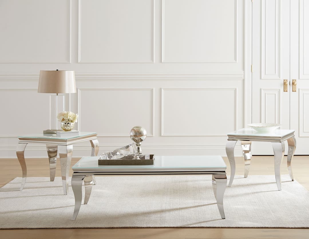Carone 3-piece Glass Top Coffee and End Table Set White