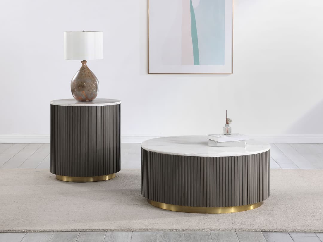 Jason 2-piece Round Marble Coffee and End Table Set White