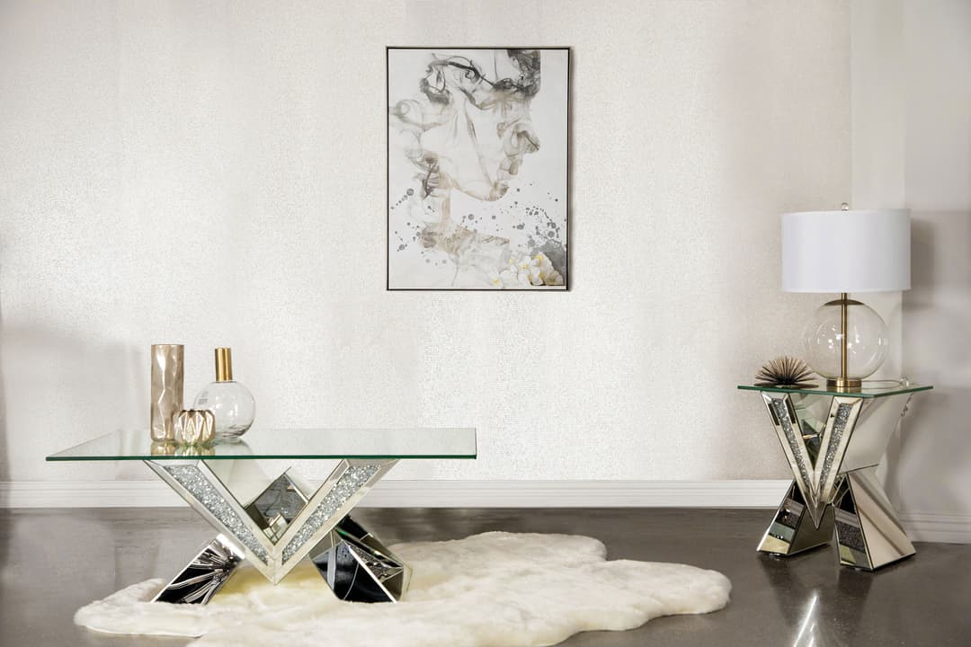 Taffeta 2-piece Mirrored Coffee and End Table Set Silver